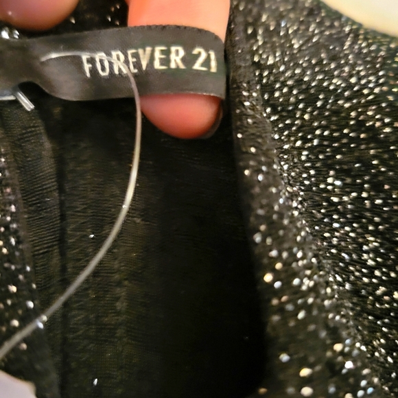 NWT! Forever 21 Black and Silver Glitter Strapless Club Mini Dress, Sz L - Picture 5 of 6